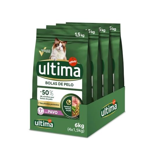 Ultima Bolas de pelo Pavo, Comida seca para gatos, Pack de 4 x 1,5kg, Total 6kg