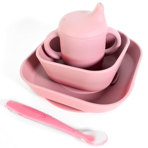 Bluet B - Baby Feeding Set – 4 PCS Silicone Tableware with Suction Plate, Bowl, Cup & Spoon - Extra-Thick Premium Silicone, BPA-Free, Food Grade, Microwave & Dishwasher Safe