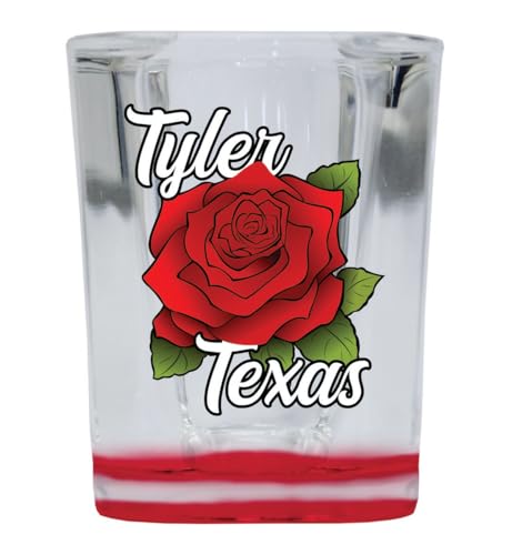 Vaso de Shot Tyler Texas Diseño Rosa Rojo Base Cuadrada