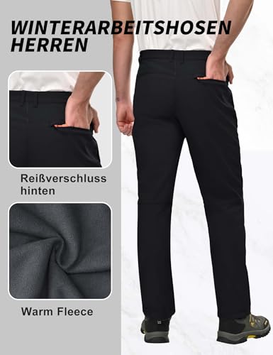 HFDWYJ Thermohose Herren Winter Softshellhose Fleece Gefütterte Outdoor Hose wasserdichte Skihose Wetterfeste Winterhose