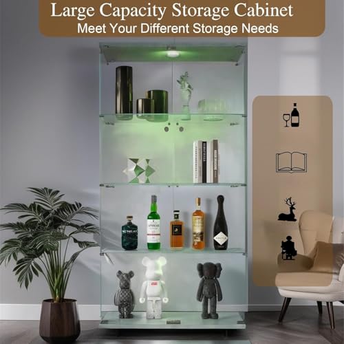 Miniatura 5 de Blsyhdh - Vitrina De Cristal Con Led, Armario Para Colección Con 2 Puertas, 4 Estantes, Transparente, Vitrina De Cristal, Vitrina, Estatuilla, Gabinete, Vitrina, Salón, Bar 4 Pisos, 2 Puerta Led,