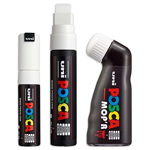Posca - Juego de rotuladores de punta ancha - MOP'R, PC-17K, PC-8K - Tinta blanca - Paquete de 3