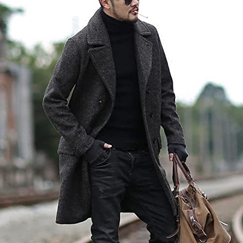 tuduoms Men's Double-Breasted Wool Peacoat Heavyweight Long Trench Coat Jacket Lapel Notched Slim Fit Winter Overcoat3