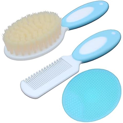 Baby Girl Hair Brush Set Newborn-Natural Soft Goat Bristle-Perfect Baby Registration Gift (Blue) Cover