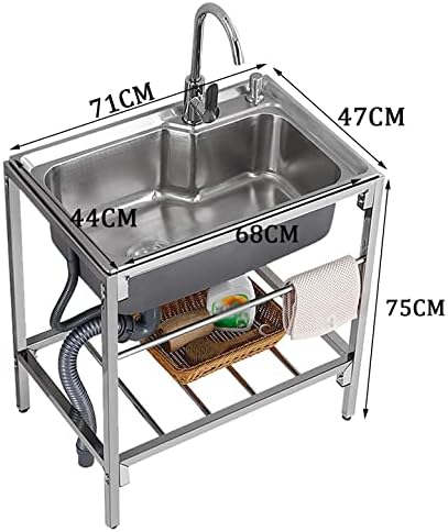 Freestanding Utility Sink,Outdoor Sink Set,Kitchen Sink Set with Storage Shelves,1 Compartment Commercial Kitchen Sink,with Drainboard and Faucet,for Garage,Restaurant,Kitchen,Laundry Room,I