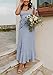 Halfword Midi Wedding Guest Dresses for Women Square Neck Dress Sleeveless Tie Strap Slit Ruffle Flowy Midi Dress Light Blue L