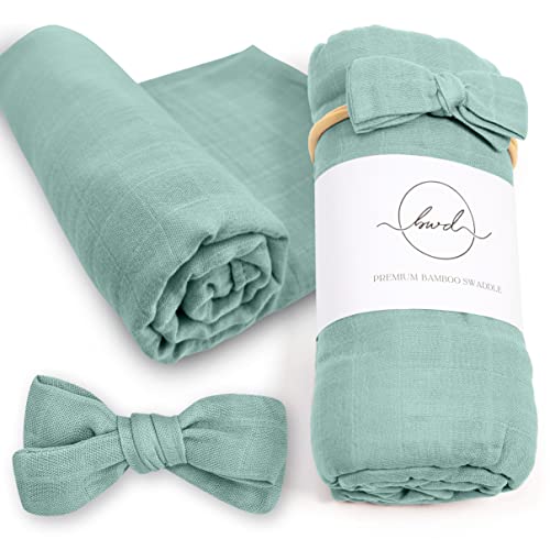 Image of Premium Swaddle Blanket by BWD - 70% Viscose & 30% Organic Cotton, 47x47 Inches - Neutral Baby Swaddle Set for Newborns and Infants (Aqua Haze)