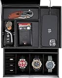 KALETY Mens Jewelry Box Organizer & Dresser Valet Tray - Premium Nightstand Station for Watches, Rings, and Accessories - Stylish Mens Dresser Top Organizer with Multiple Compartments and Soft Lining