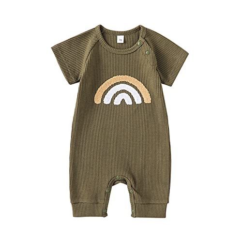Lin&Babay Newborn Baby Girl Boy Rainbow Clothes Short Sleeve Romper One Piece Bodysuit Jumpsuit Summer Outfit (Green, 0-3 Months) #TOP4