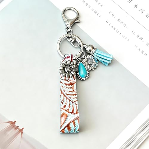 Accessoires de porte-clés occidentaux en cuir bohème turquoise