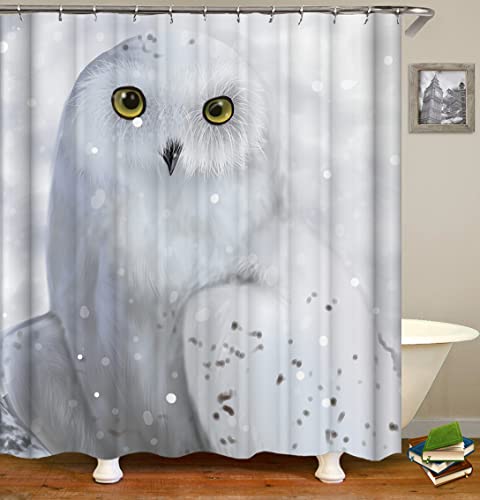 Huaziyu Cute White Snowy Owl Owl Animal Poster Shower Curtain Sets For Bathroom Fabric Machine Washable Digital Printing Decor With 12 Hooks, 72 X 72 Inches #TOP4