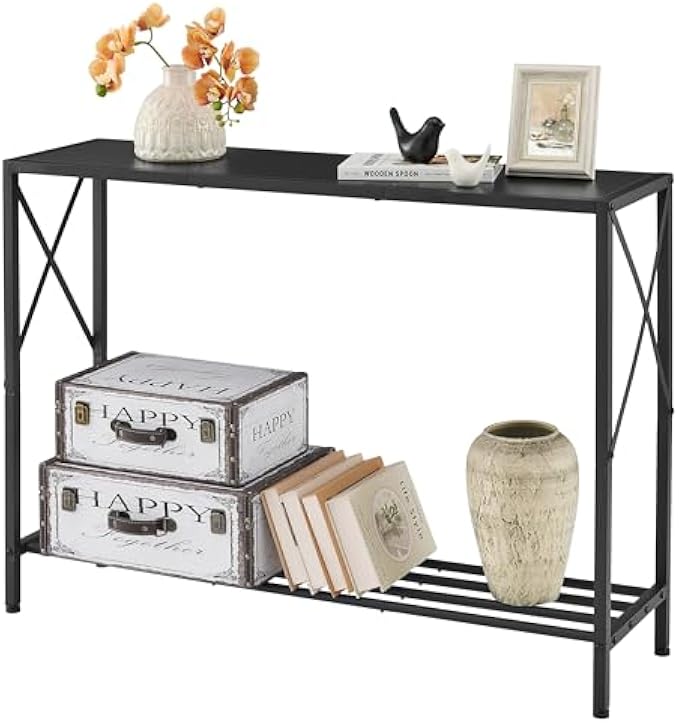 Tajsoon Console Table, 2-Tier Entryway Table，41.8”L Narrow Sofa Table with Shelves, Entrance Table for Hallway, Entryway, Living Room, Foyer, Corridor, Office, Black