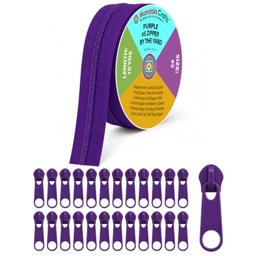 Mandala Crafts #5 Purple Nylon Zippers by the Yard with 25 Pulls