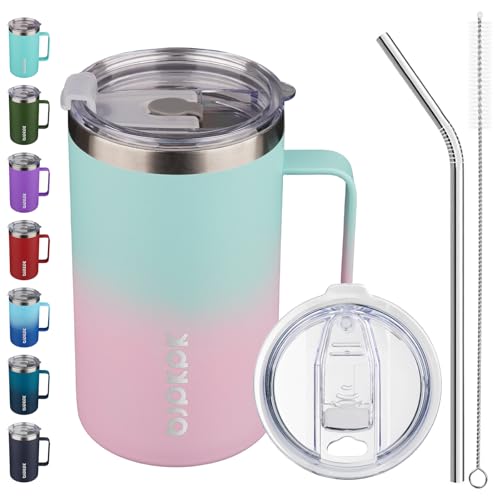 Image of BJPKPK 25oz Insulated Coffee Mug with Handle, Stainless Steel Travel Mug | Keeps Drinks Hot & Cold, Double Wall Vacuum, 2 Lids Included, BPA-Free Coffee Tumbler for Home, Office & Travel