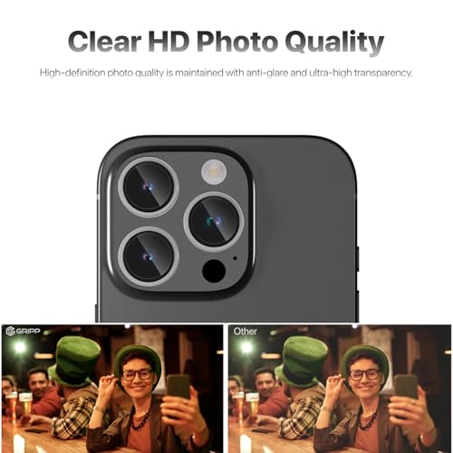 Image of GRIPP 3in1 Focal Camera Lens Protector for iPhone 16 Pro, iPhone 16 Pro Max / 17 Pro / 17 Pro Max / 15 Pro / 15 Pro Max, Transparent Ring, Ultra-Clear HD Glass, Easy Install - Transparent