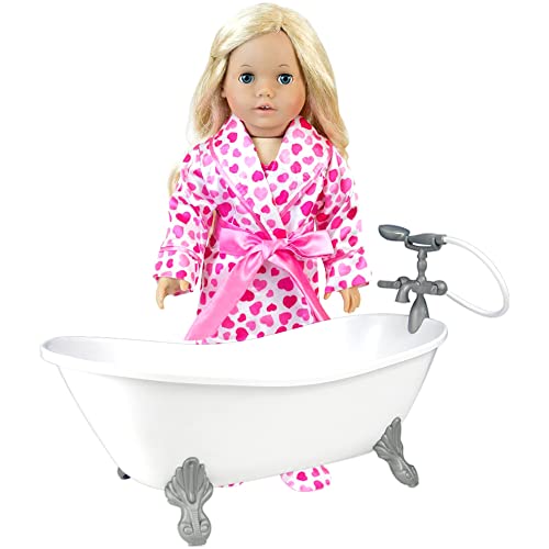 Sophia's 5 Piece Clawfoot Bathtub with Handheld Shower Head, Heart Print Robe, Pajama Top & Bottom, and Slippers Set for 18