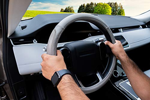 Magnelex Microfiber Leather Steering Wheel Cover – Gray. Heat Resistant Anti-Slip Car Wheel Wrap - Compatible With Most Makes And Models Of Cars And Trucks With 14.5 To 15 Inch Steering Wheels #TOP3