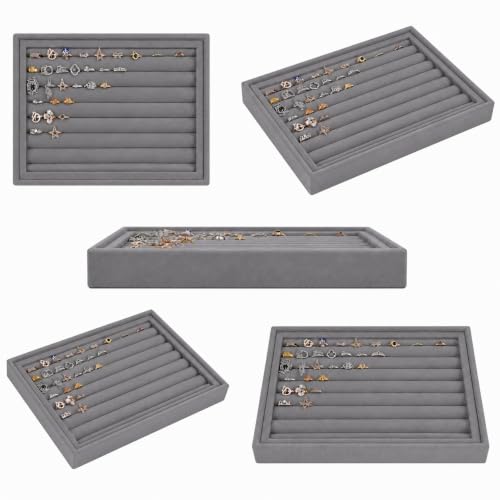 Image of La Trove Velvet Ring Organizer Tray for Drawer, Earrings, Cufflinks, Grey
