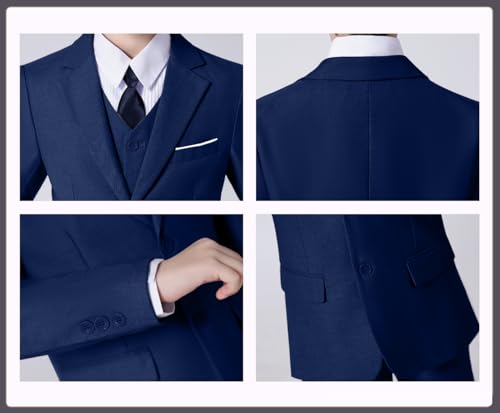 Image of Suit for Boy Formal Slim Fit Tuxedo 5 Pieces Kids Toddler Wedding Outfit Blazer Pants Vest Set Boys Suits