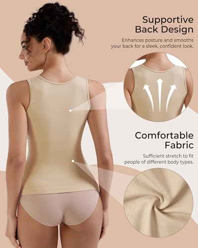 Image of EUYZOU Womens Tummy Control Shapewear Tank Tops Seamless V-Neck Compression Tank Tops Body Shaper Camisole