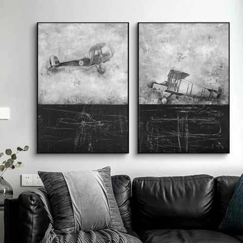 Toile d'avion noir et blanc KEBIA œuvres d'art moderne et epure pour decoration haut de gamme