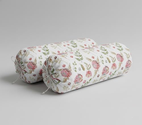 Image of IVAZA 240 TC Soft Ezyption diwan Cover Set Cotton 6 Pieces Designer Printed Standard diwan Cover Set (1 Single Bedsheet, 2 Bolster Covers, 3 Cushion Covers) White Green