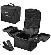 BYOOTIQUE Black 210D Oxford Soft Makeup Box Train Bag Case Palette Pockets Artist Cosmetic Tattoo...