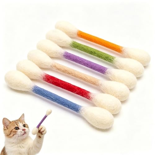Cotton Swabs Cat Toys with Catnip 6 Pk Soft Interactive Giant Q Tip Cat Toy Durable for Chew Organic Catnip for Anxiety & as Digestive Aid The ideal gift for cat lovers (Colorful 6-pack)