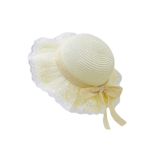 Little Girl Kids Breathable Summer Straw Hat Foldable UV Protection Bowknot Wide Brim Floppy Beach Sun Visor Hats (as1 Age 3_Years 6_Years Hat2-Light Yellow)