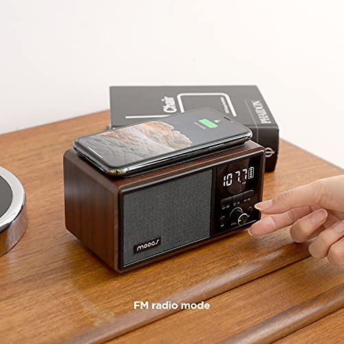 Mooas Retro Radio Speaker Wireless Charging Desk Clock, Wireless Charging Alarm Clock Radio With Bluetooth Speaker, Bedside Fm Radio Alarm Clock, Radio Clock, Retro Desk Clock, Hands-Free Calling #TOP5