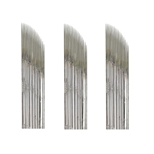 50 Agulhas Microblading curvas criam traços precisos e afiados feitos de aço inoxidável duro para colorir rapidamente agulhas de tatuagem de sobrancelhas (17 Curved 0,20 mm - 1Row)