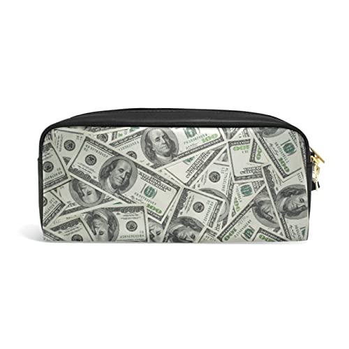 Sletend Money Print American Large Capacity Pencil Case Portable Pencil Bag Pu Leather Comestic Makeup Bag Organizer Make Up Pouch With Handle For Boys Girls Adults Students #TOP1