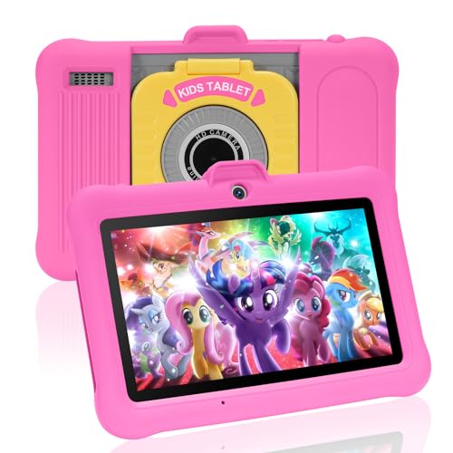 TABTIVI Tablette Enfants 7 Pouces Android, RAM 8 (3+5) Go, ROM 64 Go (TF 128 Go), GMS Certified, Apps Pré-Installé, Éducative, Contrôle Parental, WiFi, Kid-Proof Étui avec Support réglable (Rose)