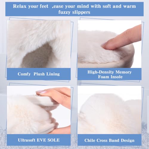Image of 12 Pairs Women's Fuzzy Slippers Cross Band Open Toe Bridesmaid Fluffy Comfy House Slippers for Indoor Outdoor Wedding