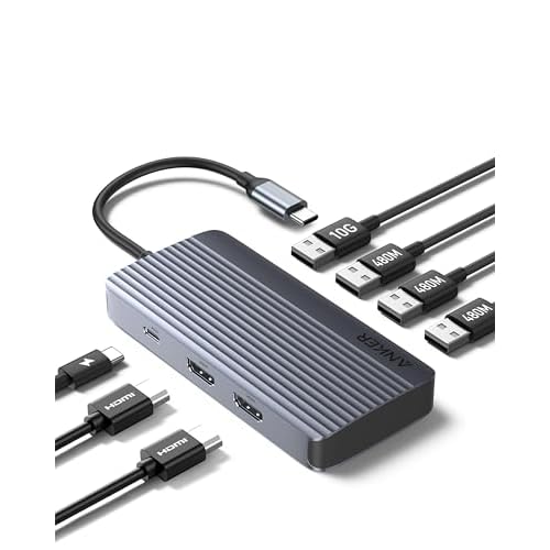 Anker 7-in-1 USB-C Hub, Dual Display USB-C Docking Station, Dual HDMI Display, 100W Stromzufuhr, 10Gbit/s Datenübertragungen, USB-Anschlüsse für MacBook Air/Pro, Dell XPS, iPad Pro und mehr