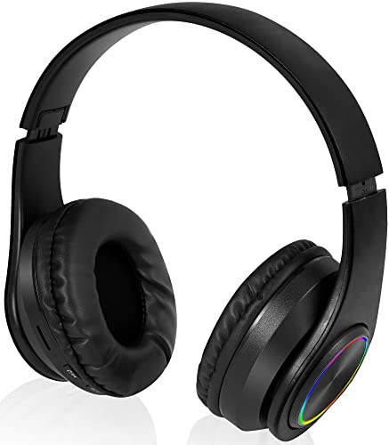Wireless Headphones Bluetooth Over Ear, HiFi Stereo Foldable Headphones with Built-in HD Mic, FM, SD/TF, Lightweight Over-Ear Headset for Travel Work PC School Cellphone Black