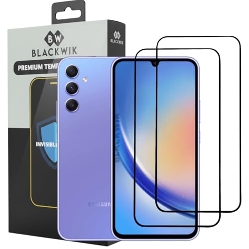 Image of Blackwik Tempered Glass Screen Protector for Samsung Galaxy A34 / Samsung Galaxy M34 with Edge-To-Edge Protector Coverage | Easy Installation Kit (Black) (Pack Of 2)