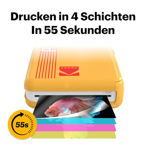 KODAK Mini 2 Retro 5,3 x 8,6 cm tragbarer Fotodrucker, 38 Blatt, Bluetooth-Smartphone-Drucker für iPhone und Android, sofortige Farbdrucke, 4-Pass-Farbsublimation