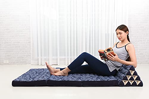 Image of Leewadee 3-Fold Mat XXL with Triangle Cushion - Firm TV Pillow, Foldable Mattress with Cushion Made of Eco-Friendly Kapok, 67 x 31 inches, Blue White