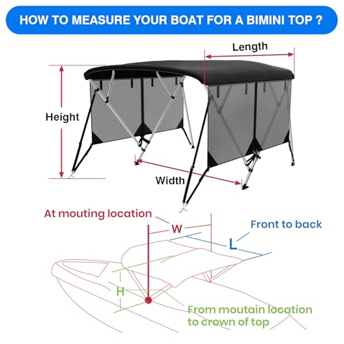 Image of Bimini Top for Boats Boat Canopy with Mesh Sidewalls (Black,4 Bow 67 inch-72 inchW)