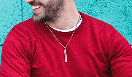 image for Shinelady Personalized Bar Necklace with Name, Custom 4 Sides Free Eng