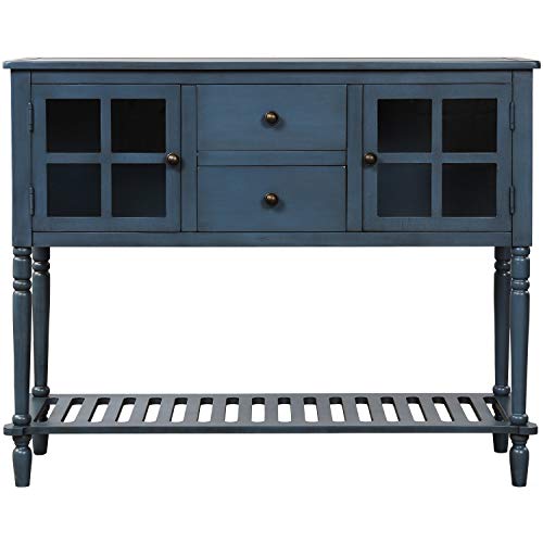 Knocbel 42 Inch Antique Console Table With Glass Doors, Drawers And Bottom Slatted Shelf, Hallway Entry Sofa Table Storage Cabinet Tv Stand For Entryway, Living Room, Dining Room (Antique Navy) #TOP4