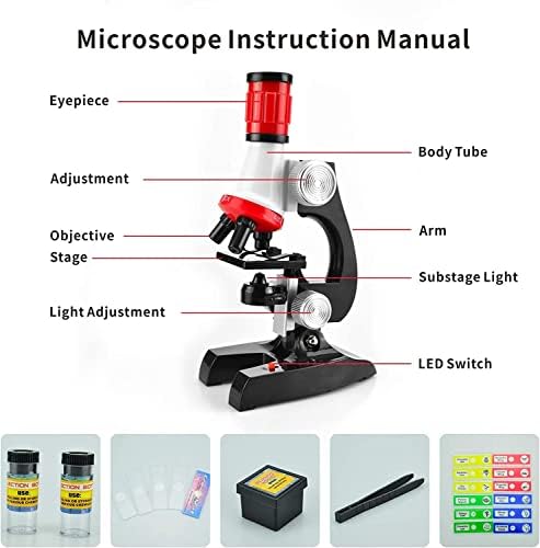 Science Kits for Kids Beginner Microscope with LED 100X 400X and 1200X-Include Sample Prepared Slides 12pc- Educational Toy for School Usage, Early Education for Kid Home Usage Birthday 4 41CUks4XSTL. AC