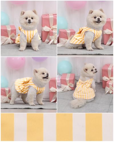 Image of CuteBone UPF50+ Dog Dresses for Small Dogs, Summer Sleeveless Deep V-Back Pet Dress with Big Bow, Breathable Swimwear Fabric, Cooling Stretchy Puppy Clothes for Outdoor Wedding Party Beach DV09XXS