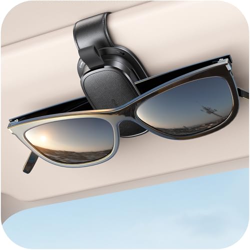 Chfeila Brillenhalter für Auto 2026 Upgrade 360 Drehbarer Einhandbedienung Magnetischer Sonnenbrillenhalter Universaler Leder Sonnenblende Clip Auto Gadgets Zubehör Innenraum (Schwarz)