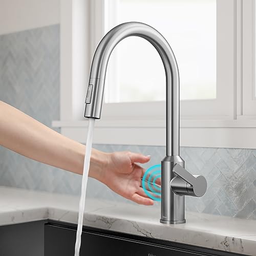 Image of KRAUS Oletto Touchless Sensor Pull-Down Single Handle Kitchen Faucet in Spot-Free Stainless Steel, KSF-2830SFS