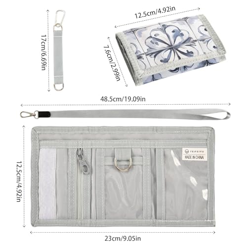 Blue Football Design Durable Nylon Fabric Wallet for Boys and Girls - Multi-Functional with 2 Clear Pockets, Zipper Coin Compartment, 3 Card Slots & Keyring3