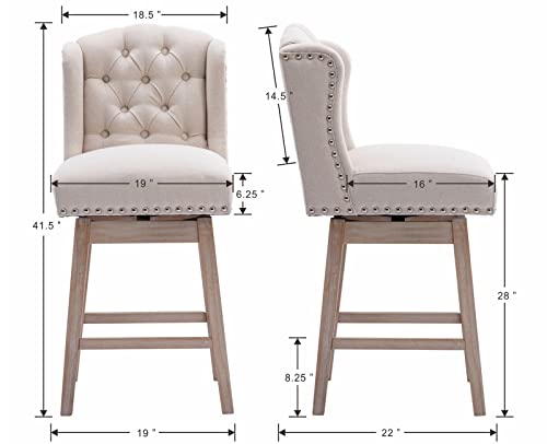 Kmax Fabric Counter Height Bar Stools Swivel Mid Century Modern Bar Stools With Wood Legs Footrest Nailhead For Kitchen Island, Set Of 4- Beige #TOP1
