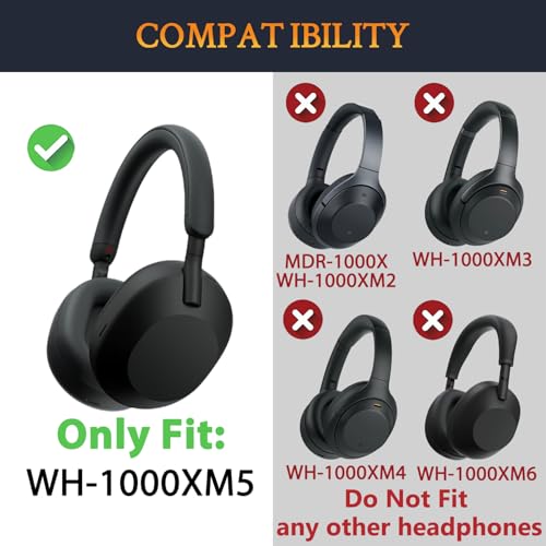 Image of SOULWIT Silicone Case for Sony WH-1000XM5 Headphones, Xm5 Headband Cover & Ear Cups Protector - Black