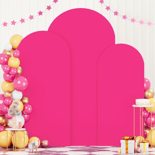Image of FOTSHARER Hot Pink Arch Cover Set of 3 Spandex Arch Backdrop Cover Pink (7.2FT, 6.6FT, 6FT) Wedding Arch Stand Covers for Chiara Backdrop Stand Covers for Birthday Party Banquet Indoor Outdoor Decor